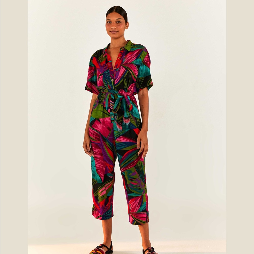 FARM RIO Midnight Leaves Lenzing Ecovero Viscose Jumpsuit SIZE SMALL
